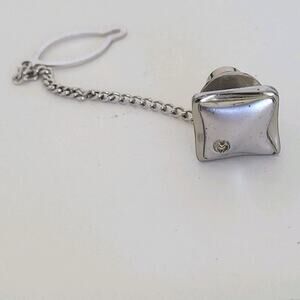 Mila Schon M Logo Tie Pin Clip Tack Silvet Tone Designer Square Minimalist Retro